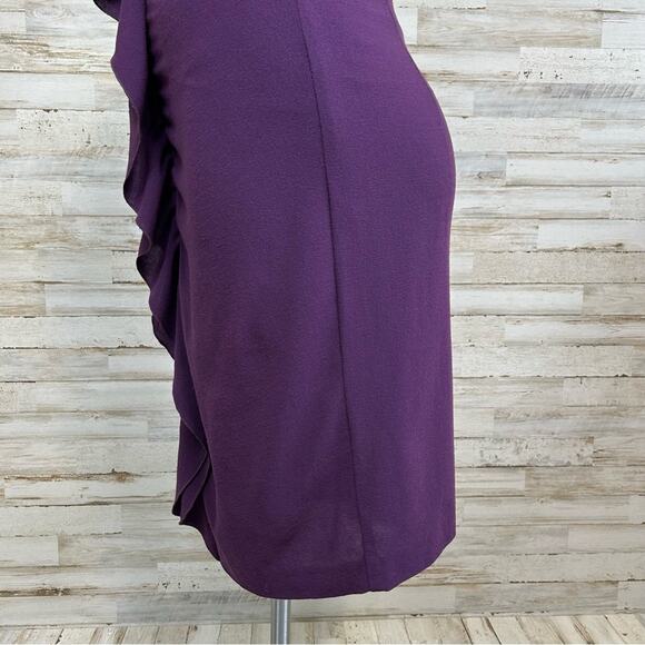 Elie Tahari Ruffle Wool Blend Sheath Dress Size 8 Purple Sleeveless Zip Front - Picture 7 of 14